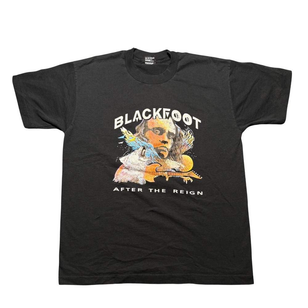 Vintage Blackfoot After The Reign Band T-Shirt Single Stitch Black Large USA
